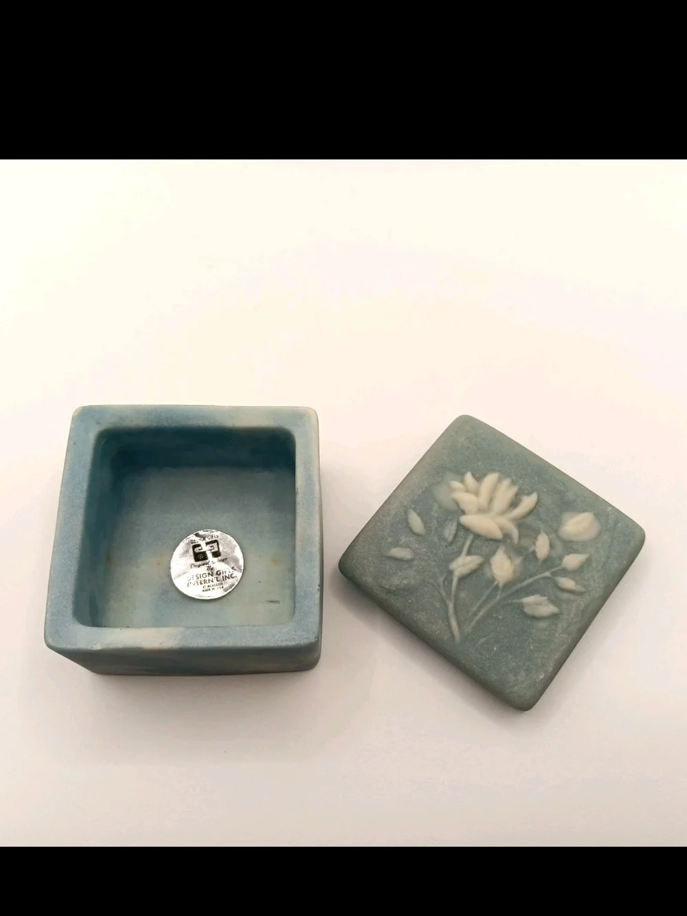 1970's Blue Floral Incolay Jewelry Trinket Box